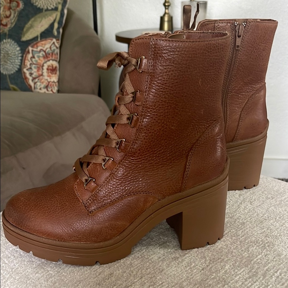 Flexi Brown Leather Lace Up Boots with Chunky Heel